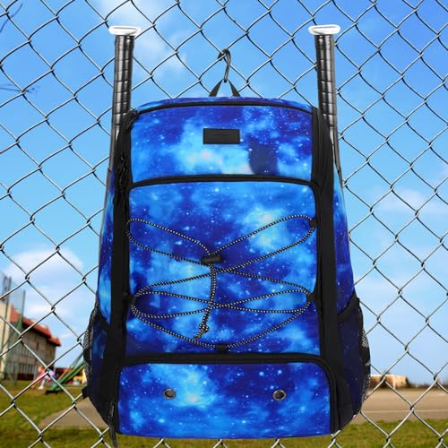 MATEIN Baseball Backpack, Softball Bat Bag with Shoes Compartment for Youth, Boys and Adult, Lightweight Baseball Bag with Fence Hook Hold TBall Bat, Batting Mitten, Helmet, Caps, Teeball Gear - color: Galaxy Blue, size: 47L