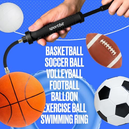 SPORTBIT Ball Pump for Sports Balls - Push & Pull Inflating System - Hand Pump for All Exercise Balls - Volleyball Pump, Basketball Inflator, Football & Soccer Ball Air Pump