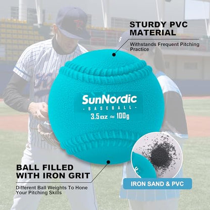 SunNordic 6/9 Pack Seams Plyometric Weighted Baseball Set (3.5-16/35/53/70 oz) - Variable Weight Plyo Baseballs for Improved Power & Pitching Training - for All Skill Levels