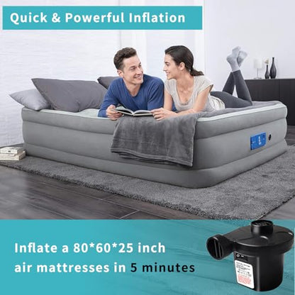Air Pump for Inflatables - Electric Air Mattress Pump with 3 Nozzles, Portable Quick-Fill Inflator Air Pump for Inflatable Boat, Air Mattress Beds, Swimming Ring, Compatible with Home and Car Adapter