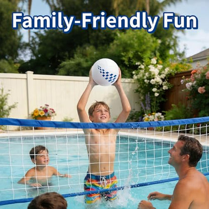 Inground Pool Volleyball Net Set, 15-25FT Adjustable Water Volleyball Kit, Complete System Includes: Pro-Net, Heavy-Duty Bases, 2 Balls & Pump, Summer Outdoor Pool Games for Adults & Kids