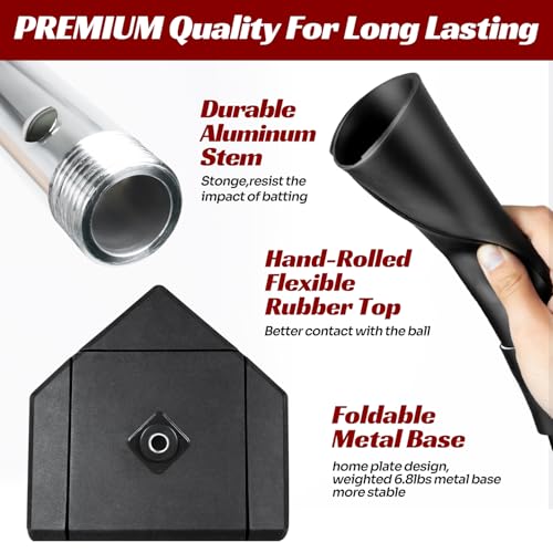 JASCOPRO Portable Baseball Batting Tee, Height Adjustable from 25-37 inch Hitting Tee for Baseball and Softball,Premium Baseball Tee with Rubber Top,Alumium Pole,Metal Base for Kids/Youths/Adults