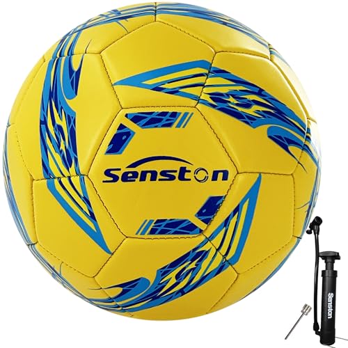 Senston Soccer Ball Size 5 with Pump and Needle, 3-Layer Construction (Butyl Bladder + Nylon Winding + PVC Cover), Stable Flight, Durable & Easy to Clean, Suitable for Teens & Adults