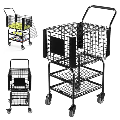 Tennis Ball Basket Cart Large Capacity Training Ball Pickup Basket Holds 350 Balls for Teaching & Court Use