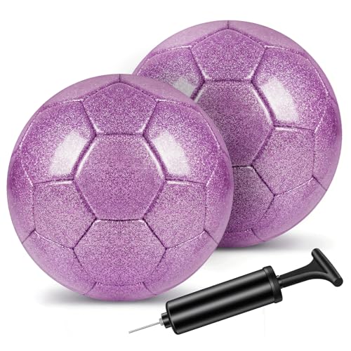 2 Pcs Glitter Soccer Ball Glitter Silver with Pump & Needle, Soccer Ball Kitfor Back to School, Birthday Gifts, Outdoor Sports Recreation Ball - color: Purple, size: Size 4