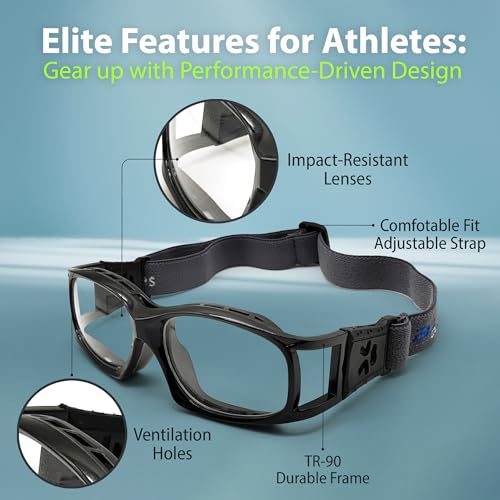 BLUE CUT Safety Outdoor Sports Goggles Unisex Anti Fog Ideal For Basketball Racquetball - color: Black