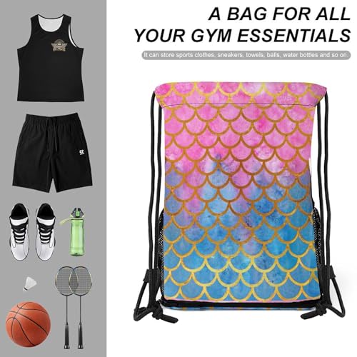 Mermaid Drawstring Backpack Gym Bag With Shoe Compartment String Bag Sport Beach Swimming Sackpack For Women Men - color: Mermaid