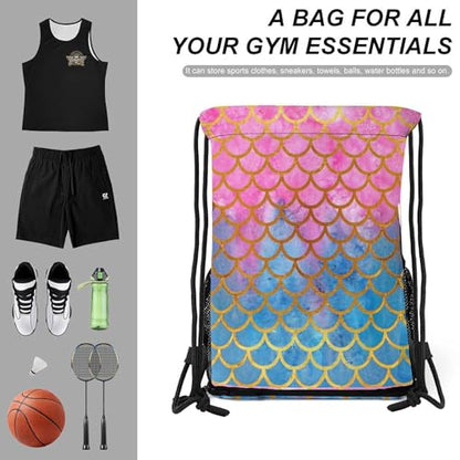 Mermaid Drawstring Backpack Gym Bag With Shoe Compartment String Bag Sport Beach Swimming Sackpack For Women Men - color: Mermaid
