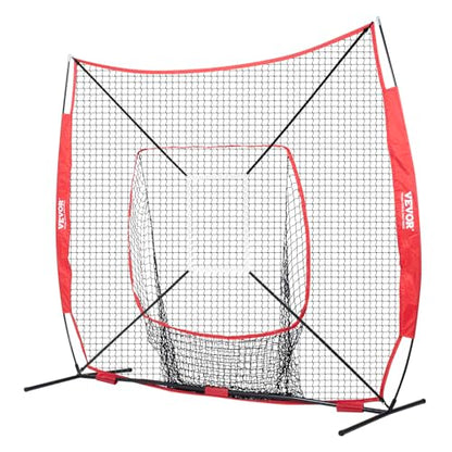 VEVOR Softball Practice Net, Portable Baseball Training Net for Hitting, Batting, Catching, Pitching - Backstop Equipment with Bow Frame, Carry Bag, Strike Zone, Batting Tee