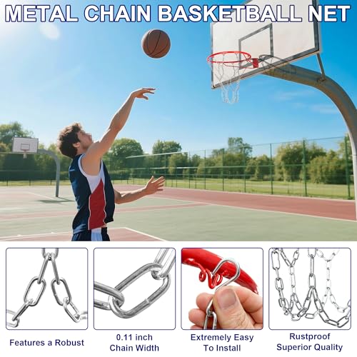 LAO XUE Heavy Duty Chain Basketball Net Replacement,21 Inches Metal Rust Proof with 12 S-Hooks,Fits All Standard Hoops Outdoor