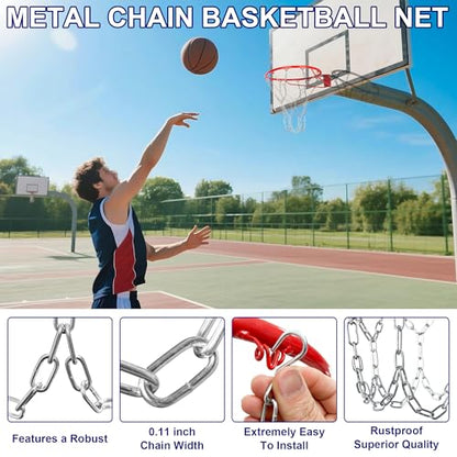 LAO XUE Heavy Duty Chain Basketball Net Replacement,21 Inches Metal Rust Proof with 12 S-Hooks,Fits All Standard Hoops Outdoor