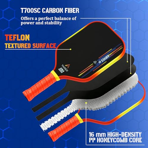 Pickleball Paddles |16MM Carbon Fiber Pickleball Paddle | High-Spin Textured Surface & Vibrant Gradient Edge | USAPA Approved Racket for Ultimate Power,Control & Precision - color: Orange
