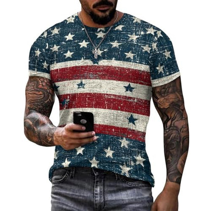 Men's American Flag T Shirt Short Sleeve Patriotic Tops Crewneck Muscle Tee 4th of July Golf Tops Summer USA Tee - color: Blue American Flag 1, size: 3X-Large