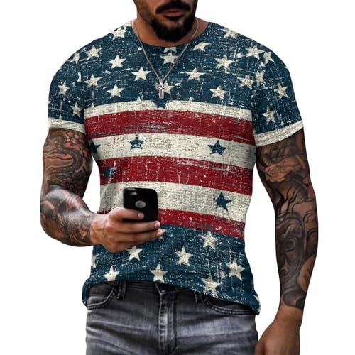Men's American Flag T Shirt Short Sleeve Patriotic Tops Crewneck Muscle Tee 4th of July Golf Tops Summer USA Tee - color: Blue American Flag 1, size: 4X-Large