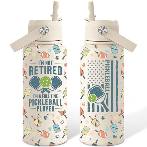 Pickleball Gifts for Women, Men - Christmas, Birthday Gifts for Pickleball Lovers, Players - I'm Not Retired I'm a Full Time Water Bottle 32 oz - color: Pickleball Gifts Beige