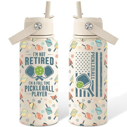 Pickleball Gifts for Women, Men - Christmas, Birthday Gifts for Pickleball Lovers, Players - I'm Not Retired I'm a Full Time Water Bottle 32 oz - color: Pickleball Gifts Beige