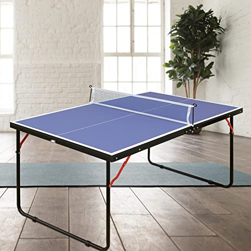4/6/8/9 ft Professional Table Tennis Table Ping-Pong Tables Set Foldable & Portable Tables with Removable Net 2 Table Tennis Paddles and 3 Balls Easy Assembly - color: Blue, size: 4 Ft