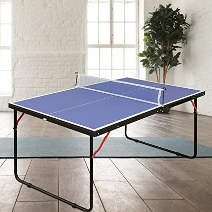 4/6/8/9 ft Professional Table Tennis Table Ping-Pong Tables Set Foldable & Portable Tables with Removable Net 2 Table Tennis Paddles and 3 Balls Easy Assembly - color: Blue, size: 4 Ft
