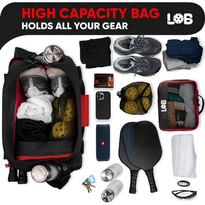 LOB Pickleball Bags for women men Tote Carry Bag with Bottle Holders, Fits 2 Paddles, 2pc Accessories (Pouch, Mesh Ball Bag), Durable Lightweight