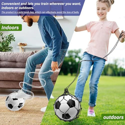 3Pcs Soccer Kick Trainer, Football Kick Throw Solo Practice Training Aid, Adjustable Locked Net Soccer Ball Bungee Elastic Trainer Net Soccer Juggling Trainer Fits Ball Size 3 4 5