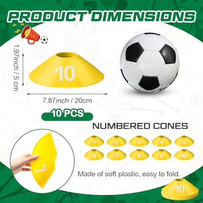 10 Pcs Numbered Sports Disc Cones 1-10 Soccer Cones with Mesh Carry Bag Flexible Agility Cones Soft Field Cones for Gym PE Classes School Activities Games, Sports Training Equipment - color: Yellow