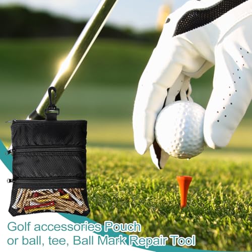 Golf Tee Bag Pouch Multi Pocket Zipper Golf Tee Holder Bag Accessories Organizer for Men and Women