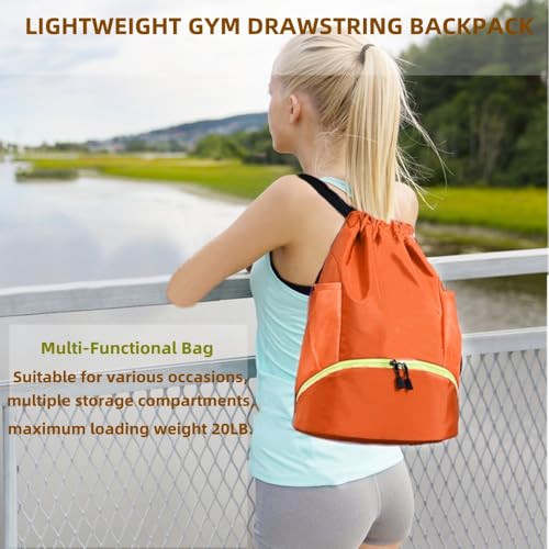 Soccer Bags, Waterproof Drawstring Gym Backpack for Baskestball Rugby Volleyball Yoga, Large Capacity Sports Bag - color: Soccer Bag orange