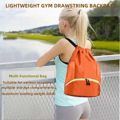 Soccer Bags, Waterproof Drawstring Gym Backpack for Baskestball Rugby Volleyball Yoga, Large Capacity Sports Bag - color: Soccer Bag orange