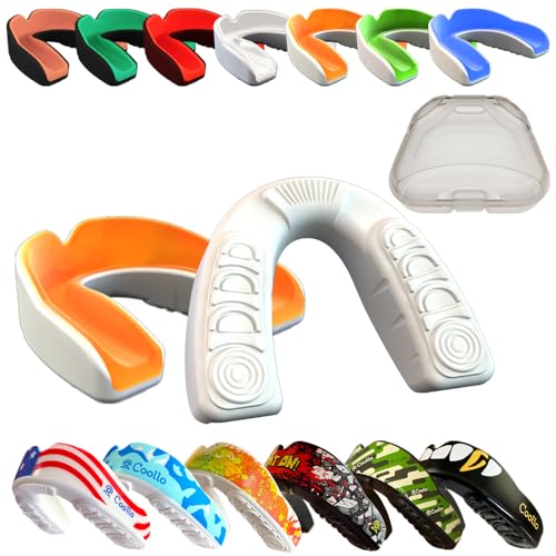 Boil and Bite Mouth Guard (Youth & Adult) Custom Fit Sport Mouthpiece for Football, Hockey, Rugby, Lacrosse,Boxing,MMA(Free Case Included) - color: Orange & White, size: Youth -Ages 10 & Below