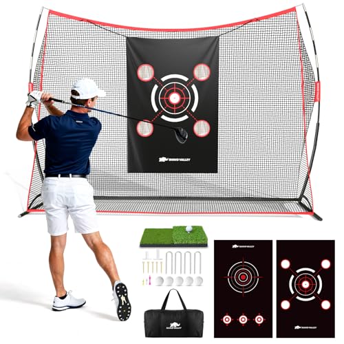 Golf Net, 10 x 7ft Golf Practice Net with 2 Targets - Heavy Duty Hitting Driving Chipping Swing Nets for Backyard Garbage Indoor Outdoor, Gifts for Men Dad Golfer