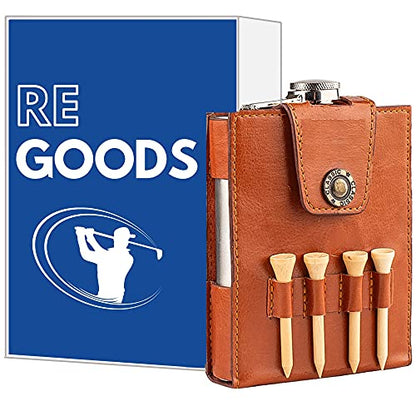 Golf Flask Gift Set - 7oz Flask With Leather Case - Golf Accessories for Men and Women - Includes Divot Tool, Tees and Ball Marker