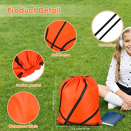 Riakrum 12 Pcs 16.5 Inch Ball Drawstring Backpack Party Drawstring Bag for Sports Travel Gym Workout