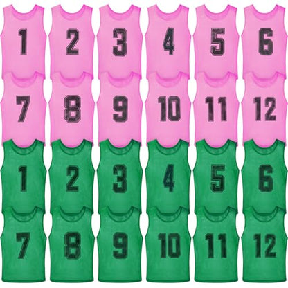 Vabean 24 Pack Nylon Mesh Scrimmage Team Practice Vests Pinnies Jerseys Train Vest for Adult Sport Basketball Soccer Football - color: Pink, Grass Green