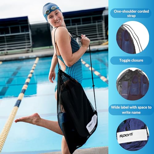Sporti Swimming Equipment Bags, Mesh Drawstring Backpack,Swim Bag for Swimmers,Mesh Backpack for Beach - color: Navy, style: 1. Mesh Bag