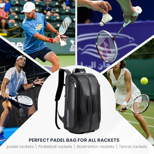 Tennis Racket Bag Pickleball Padel Backpack With Shoe Compartment, Laptop Sleeve,Fence Hook,Ball Sleeve - color: Black