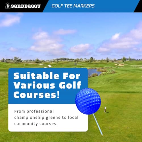 Sandbaggy Plastic Tee Markers for Golf Course (UV Resistant) - Steel Spike - Safety Caps Included - color: Blue
