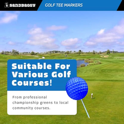 Sandbaggy Plastic Tee Markers for Golf Course (UV Resistant) - Steel Spike - Safety Caps Included - color: Blue