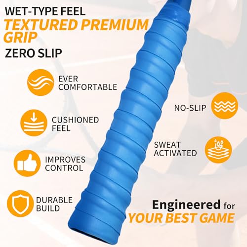 2 Pcs Tennis Racket Grip Tape, Dry Tennis Overgrip Tape, Anti-Slip Absorbent Grip, Racket Overgrip Tape - color: Blue, size: Textured-43.3"x1"x0.03"