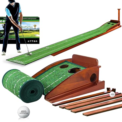 GimYaa Golf Putting mat Green Indoor and Outdoor with Auto Ball Return,Game Practice Golf Gifts for Home, Office, Backyard Indoor Golf and Outdoor Use, Crystal Velvet Mat - color: Red-green