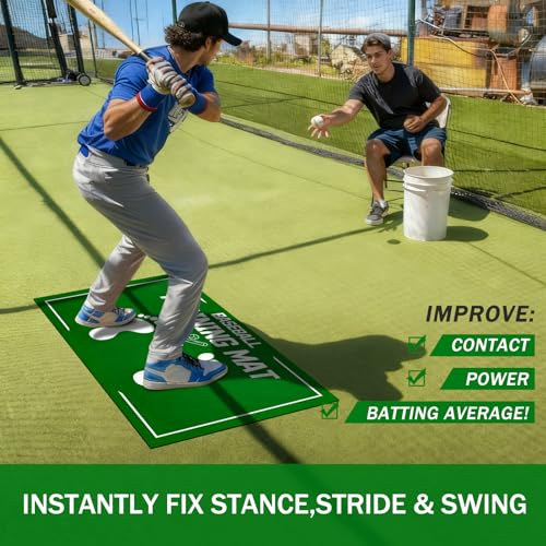 Baseball Training Mat, Baseball and Softball Batter Stance Hitting Mat, Improve Posture, Batting Mat with Toes Facing Place, Silent Anti-Skid, Baseball Training Equipment, 35.4 * 23.6 Inch - color: Green A