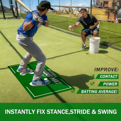 Baseball Training Mat, Baseball and Softball Batter Stance Hitting Mat, Improve Posture, Batting Mat with Toes Facing Place, Silent Anti-Skid, Baseball Training Equipment, 35.4 * 23.6 Inch - color: Green A