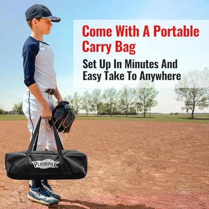 PLAYAPUT Baseball Batting Tee and Practice Net Combo for Batting, Hitting, Pitching,Throwing,6FT Baseball Net with Large Pocket Holds 50+Balls,Height Adjustable 25" to 37" Hitting Tee for All Players
