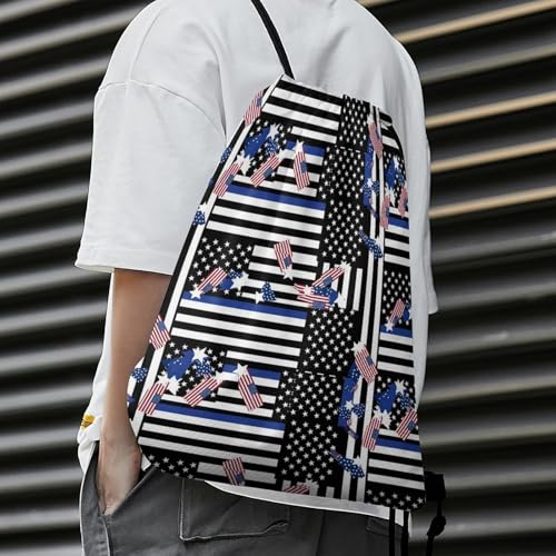 Swim Drawstring Bag Waterproof Sports Backpack for Beach Gym Training Gear Storage Lightweight Unisex Sackpack, Us American Thin Blue Line Flag Bags - color: Picture (375)