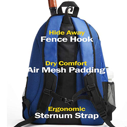 Athletico Premier Tennis Backpack - Tennis Bag Holds 2 Rackets in Padded Compartment | Separate Ventilated Shoe Compartment | Tennis Bags for Men or Women - color: Blue