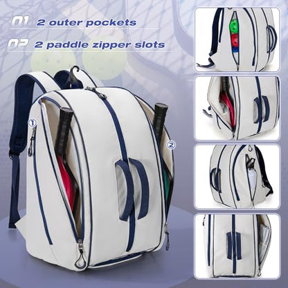 Smasrob Pickleball Bag Fits 4 Pickleball Paddles, Pickleball Backpack with Laptop Pocket, Shoe Compartment and Fence Hook - color: Beige