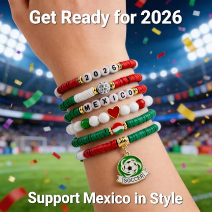 OHOME Soccer Party Favors - 6 Pack Mexico Soccer Bracelets | Soccer Mom Essentials - 2026 World Game Cup Merchandise Accessories Outfits for Women Men - Soccer Gifts for Fans Players Coaches Team - style: Mexico soccer