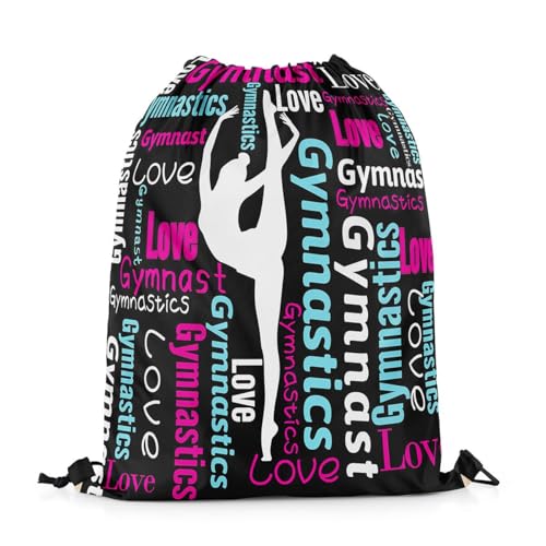Castle Fairy Gymnastics Drawstring Backpack,Gymnastics Lovers Waterproof Drawstring Bags,Cheerleading Bags for Shopping Travelling,Lightweight - color: Black