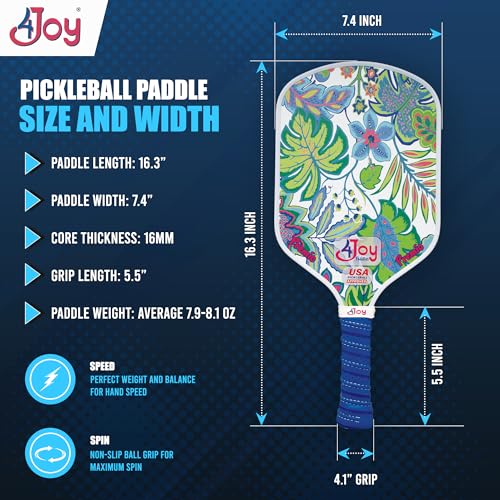 4Joy Pickleball Paddle Premio Series - Thermoformed Premium T700 Carbon Fiber Pickleball Paddless - Professional Pickleball Rackets for Women & Men - 16mm Honeycomb Core - USAP Approved - style: Union Pack: Damask & Palm