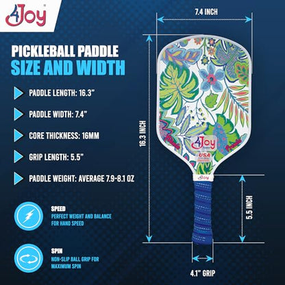4Joy Pickleball Paddle Premio Series - Thermoformed Premium T700 Carbon Fiber Pickleball Paddless - Professional Pickleball Rackets for Women & Men - 16mm Honeycomb Core - USAP Approved - style: Union Pack: Damask & Palm