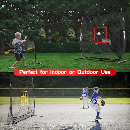 ZONLOLO 6x6ft Baseball & Softball Net for Hitting,Pitching and Batting, Throwing,Baseball net with Sturdy Bow Frame,Battting Tee,Strike Zone, Middle Size,Suitable for Kids!
